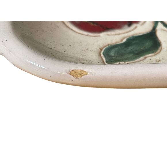 Italian Hand Painted Ceramic Divided Serving Tray Handle Vegetables Vintage - Picture 2 of 4